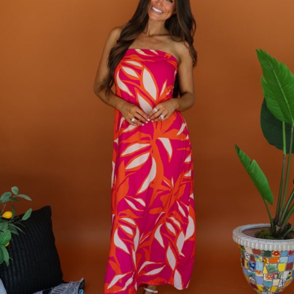 Vibrant Pink and Orange Maxi Dress